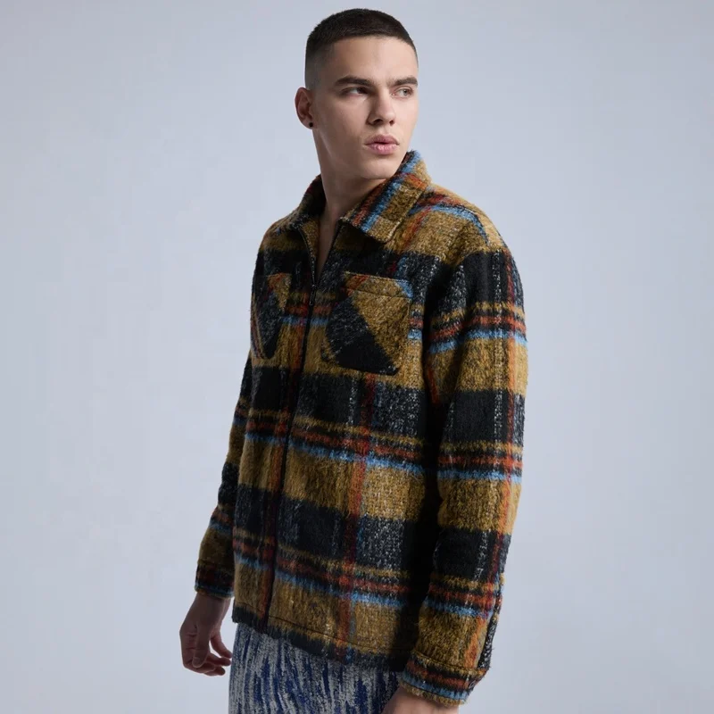 Rainbow Spray Custom Checker Plaid Jacket Mens Sherpa Jacket