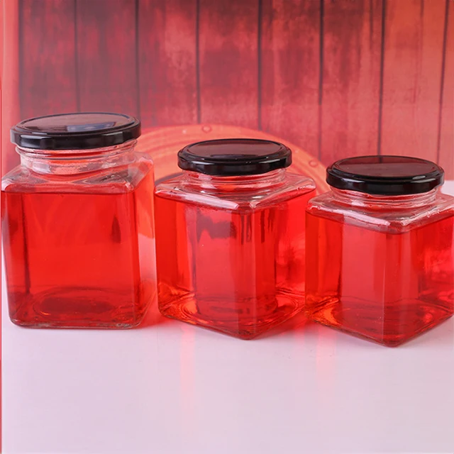 PUTIAN square 380ml glass hot sauce jar chili bottle tomato sauce honey jar pickles beef paste bottle