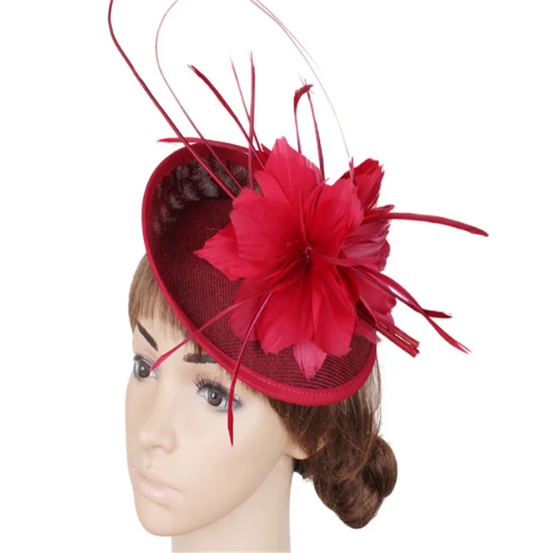 2020 Arrivals British fashion vintage elegant Church race tea party feather sinamay fascinator