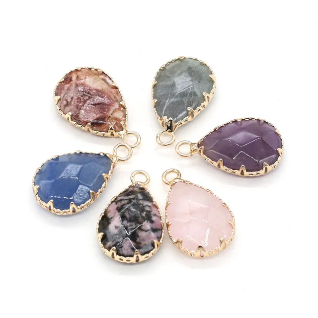 Wholesale Water Drop Natural Stone Pink Crystal Opal Charms for Jewelry Making DIY Necklace Pendant