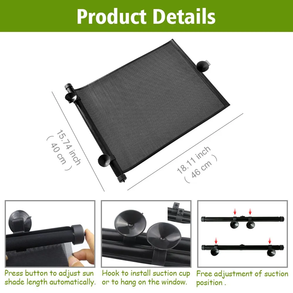 Remote Control Automatic Car Sunshade Roller Car Sun Shade 2 Pack