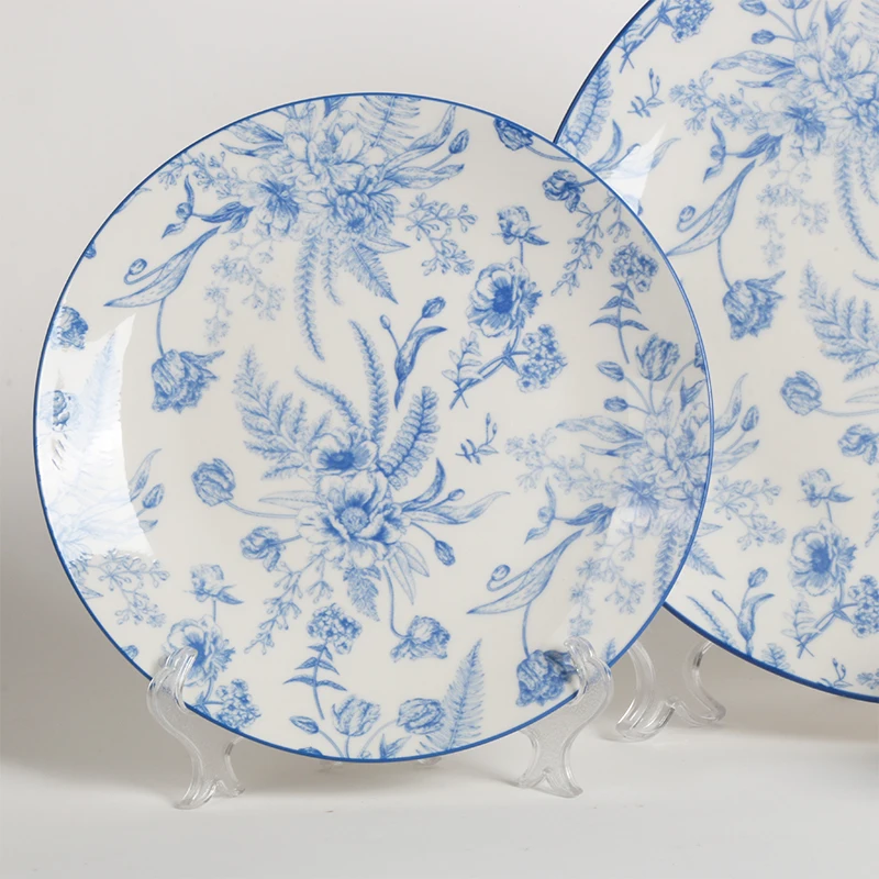 20 years experience pad printing flower dinner set 12pcs porcelain plates sets dinnerware