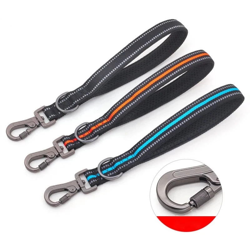 One Step Large Dog Leash Reflective Big Dog Lead Short Walking Training Traction Rope Soft Mesh Handle for Dogs