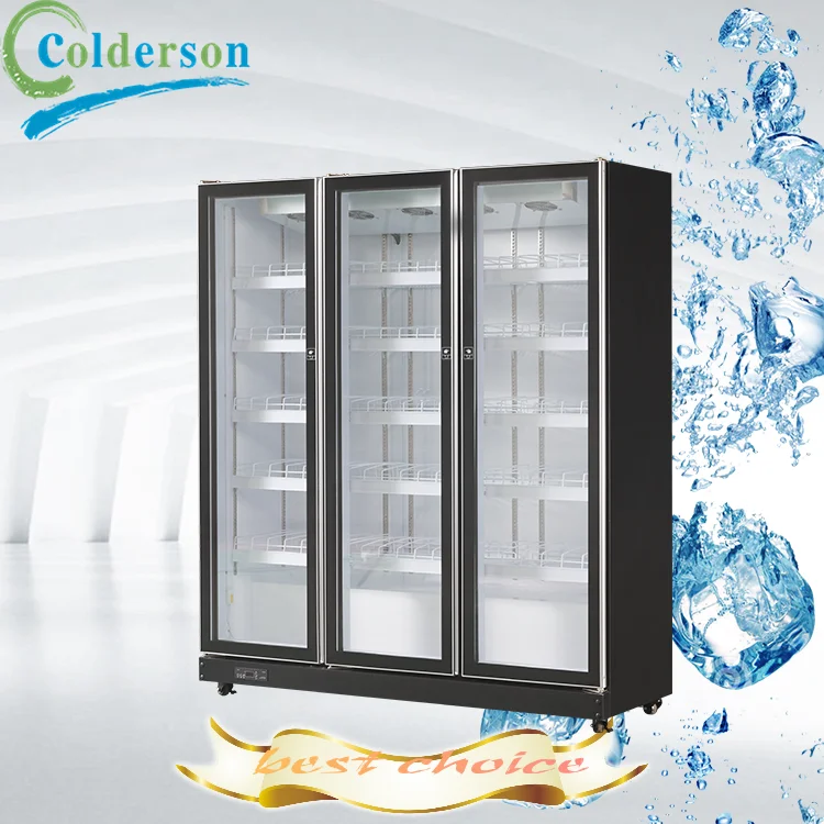 Supermarket Odm Oem Commercial Beer Beverage Freezer Display Three Glass Door Cold Drink Vertical Air Cooler Fridge Refrigerator