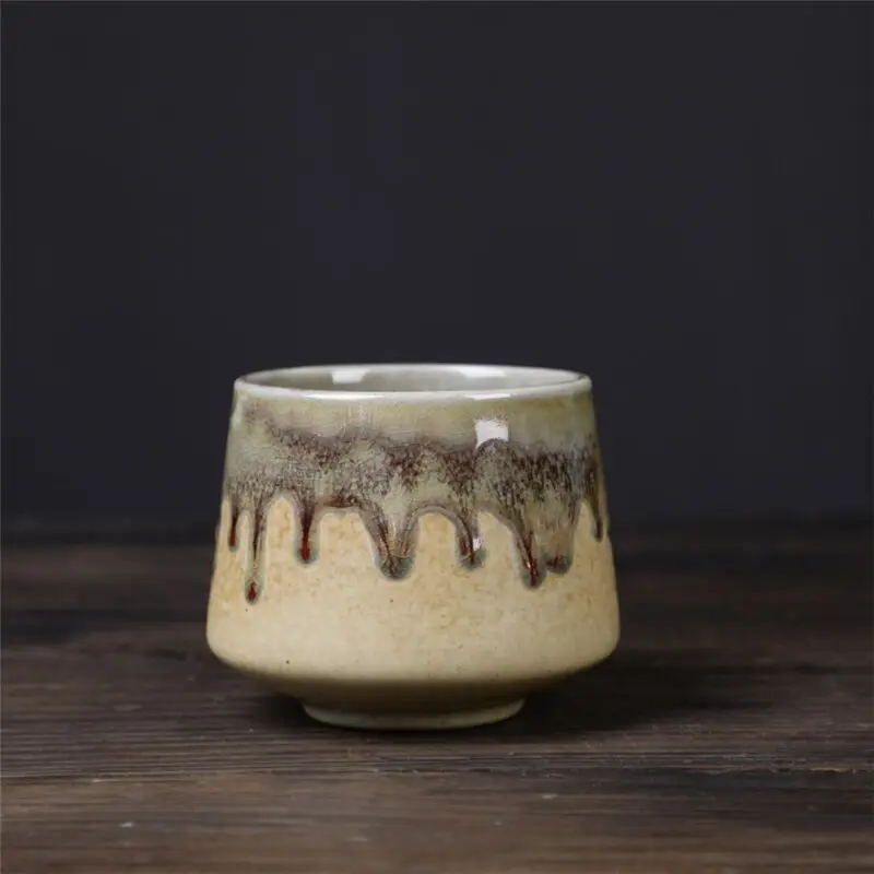 Japanese Retro Stoneware Teacup Colorful Vintage Coarse Pottery Countertop Ecocoffee Porcelain Ceramic Mug Cup Without Handle