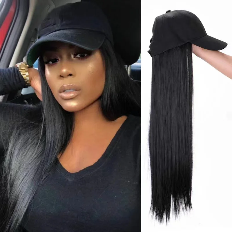 Wholesale straight bob baseball hat wig with hair extension synthetic hat wigs for women girl