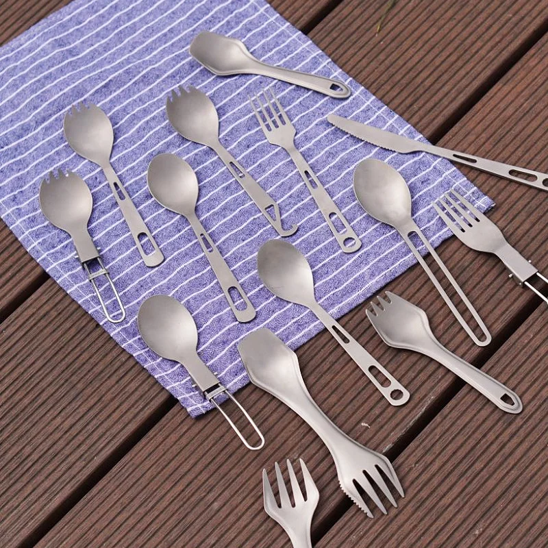 Light Weight 3 in 1 Camping Utensils Titanium Camping Combo Spoon Fork Knife