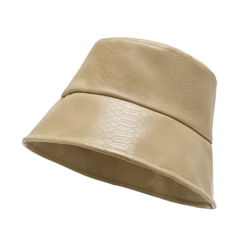 Unisex spring wide brim wholesale designer Alligator pattern leather bucket hats for adults