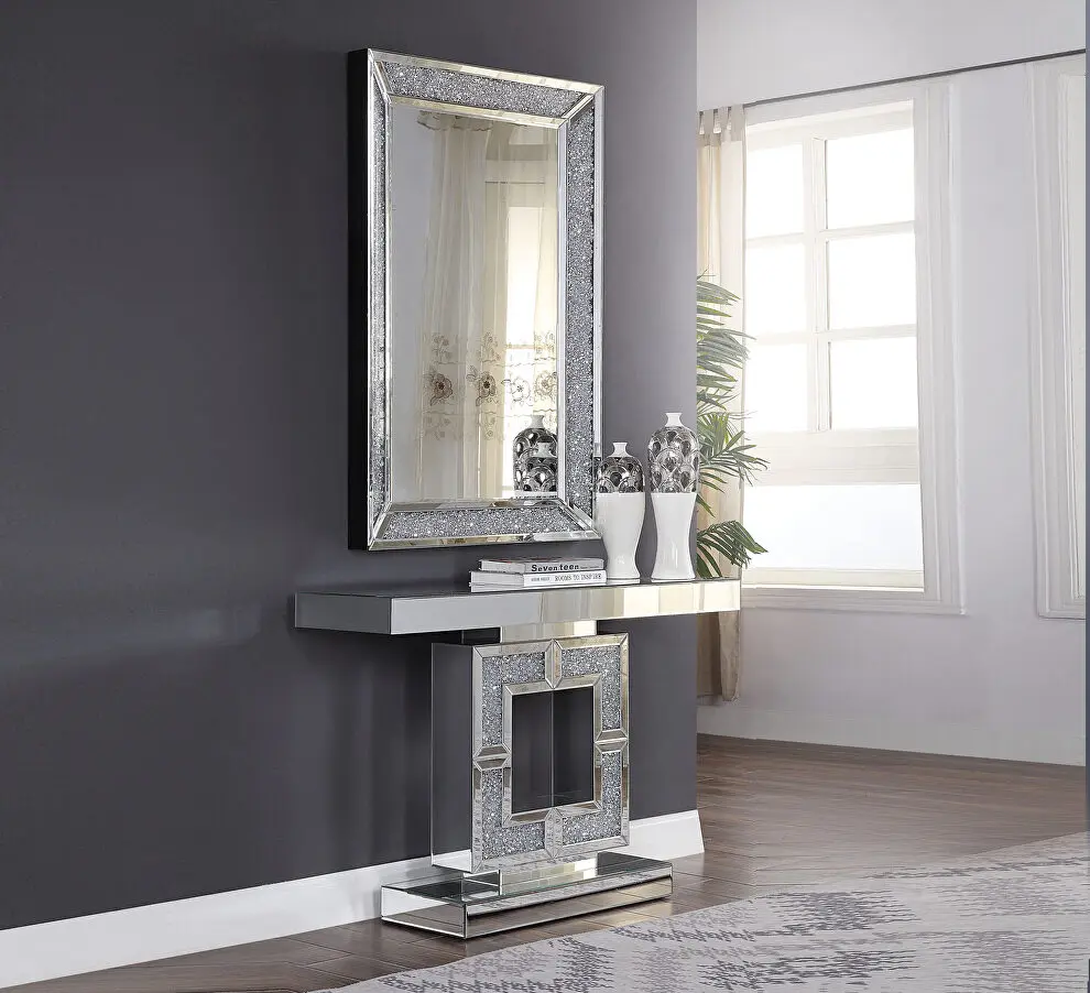 Living Room Furniture Mirrored Console Table Crushed Diamond Hall Table With Wall Mirror