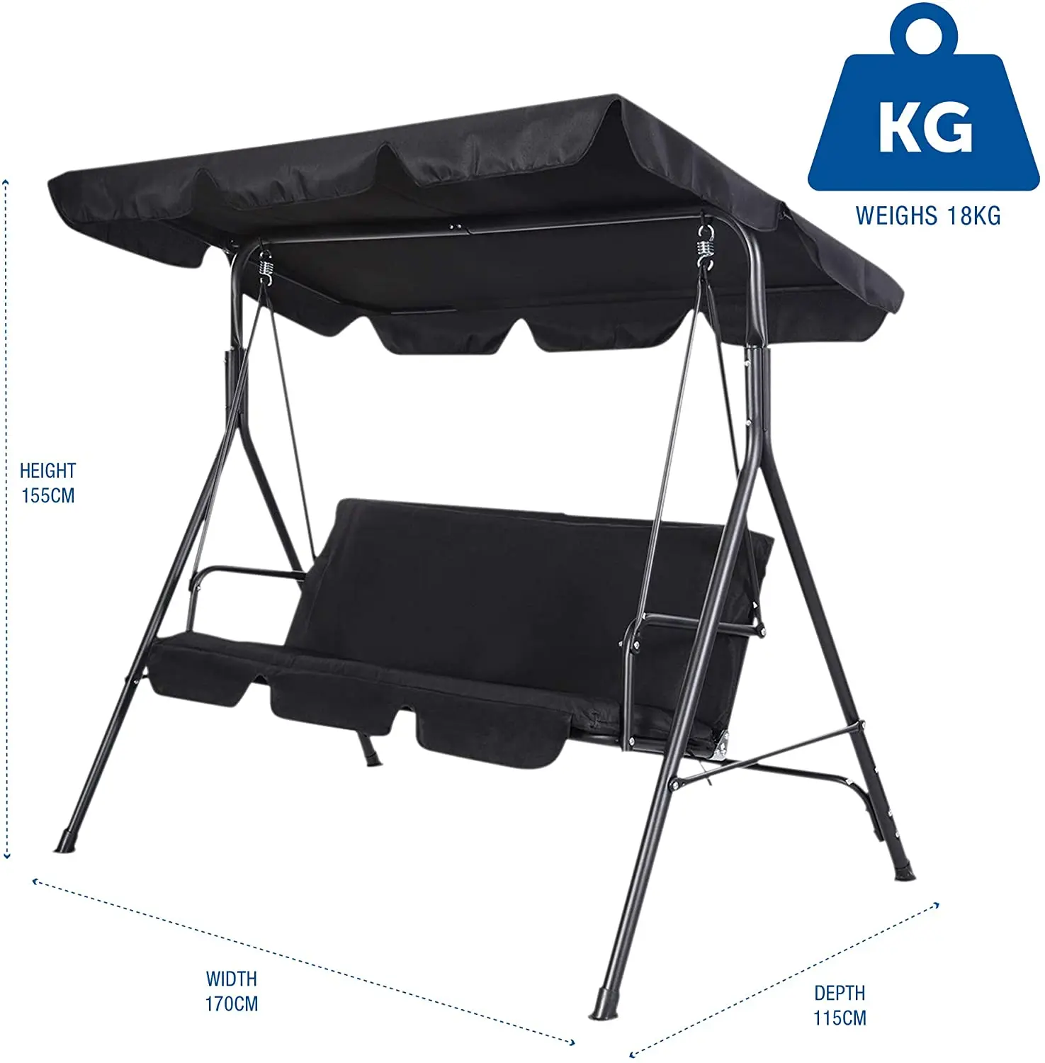 3 Seater Swing Hammock with Removable Canopy Padded Seat with Strong Powder Coated Steel Frame