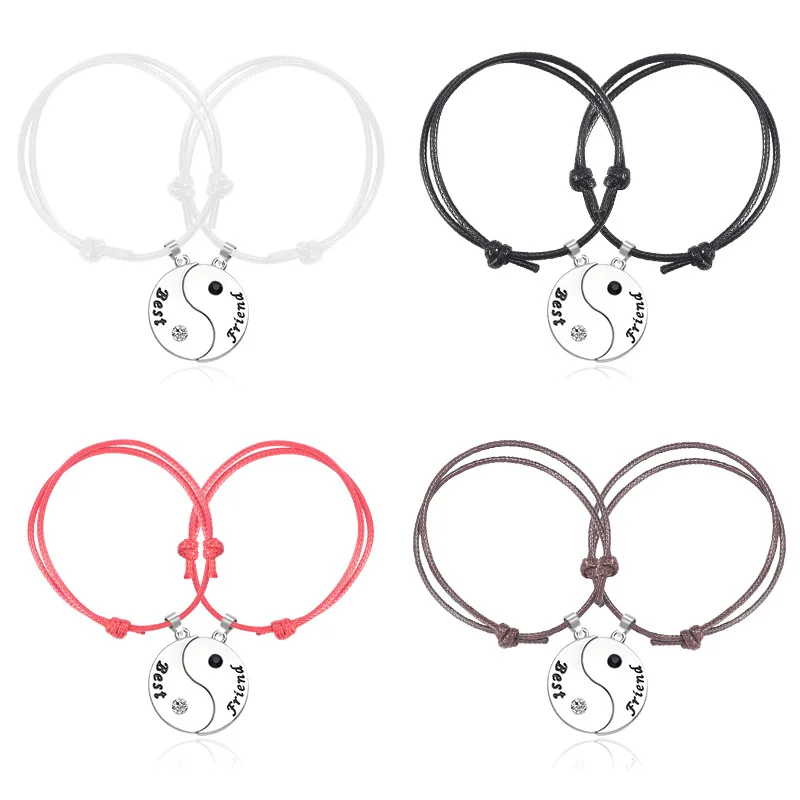 Factory Wholesale Fashion Couple Bracelet Yin Yang Charms Men Adjustable Wax Cord Feng Shui Gossip Taiji Bracelets Women