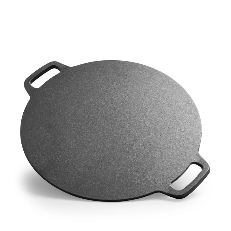Hot Sale Non-Stick Korean Barbecue BBQ Griddle Plate Round Cast Iron Grill Pan With Double Handle