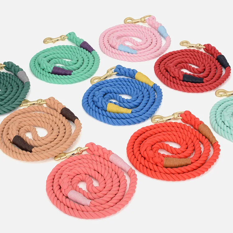 Handmade Braided Rope 100% Cotton Dog Leash With Custom Logo tag Wholesale custom colorful Pet Leash Tie Dye Ombre Rope dog Lead