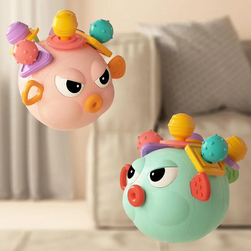 2024 Wholesale Early Childhood Education Sensory Baby Toys Montessori Baby Twist Fish Puffer Fish Play Hand Teether Rattle Ball