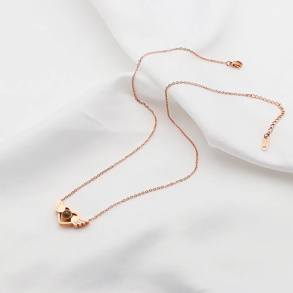 QIUHAN OEM I Love You Necklace Memory Necklaces Custom Photo 100 Languages Necklace