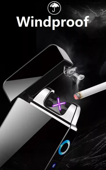 Fashionable Windproof Dual Arc USB Lighter LED Power Display Plasma Cigarette Lighter Rechargeable Electric Lighter