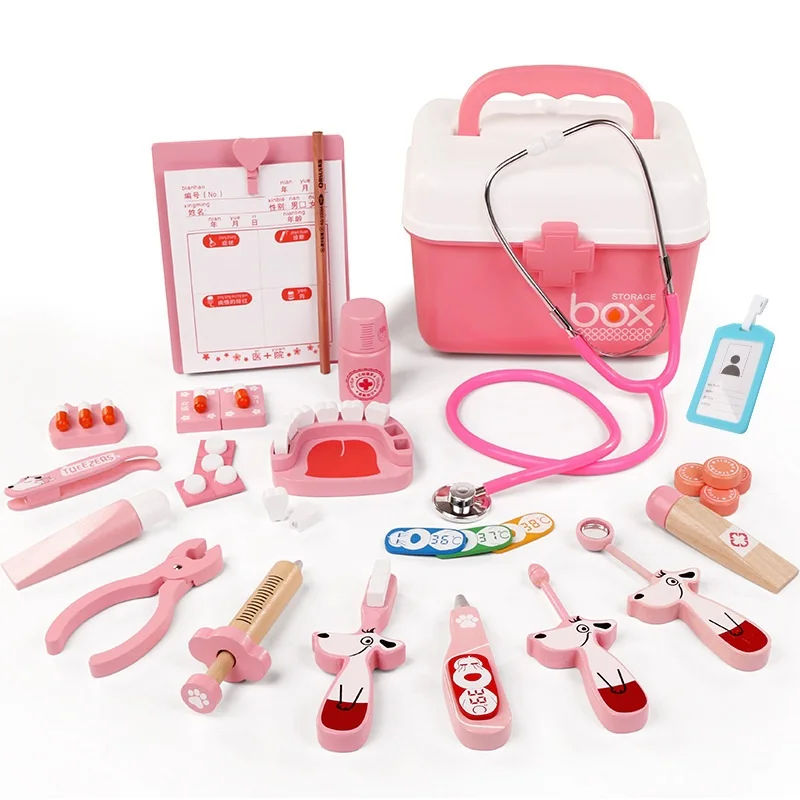 Wooden Simulation Medical Kit Toy Wooden Doctor Pretend Medical Kits Dentist Medicine Kit Role Play for Kids