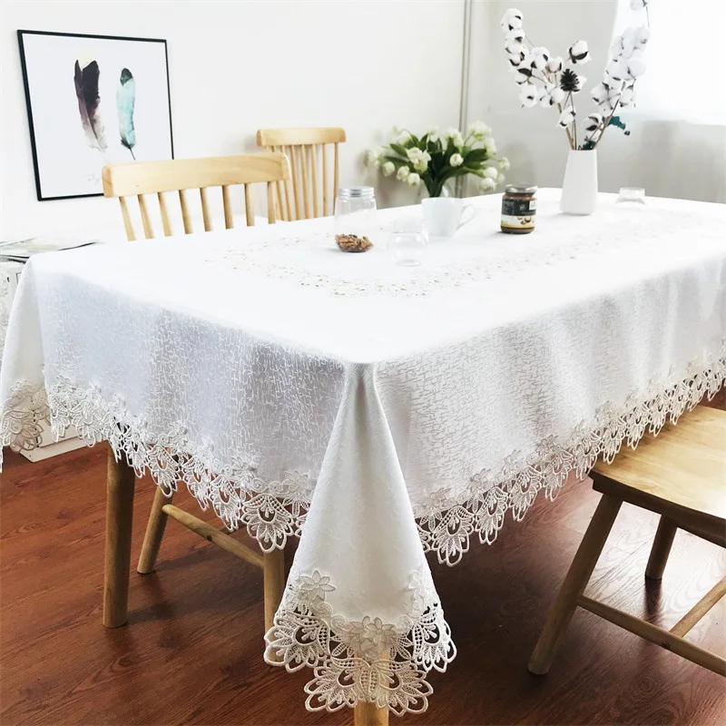 European  embroidered  pure lace custom wedding polyester white jacquard satin water-soluble table cloths