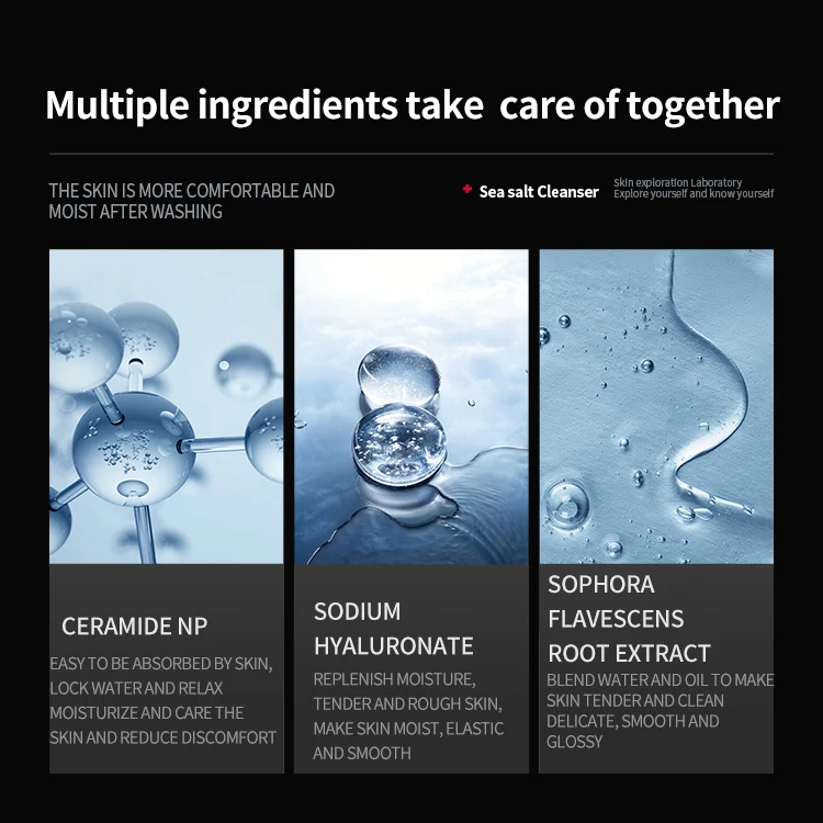 OEM VAK  private label sea salt mens face wash cleanser deep cleansing pore gentle exfoliating facial skin care set for men