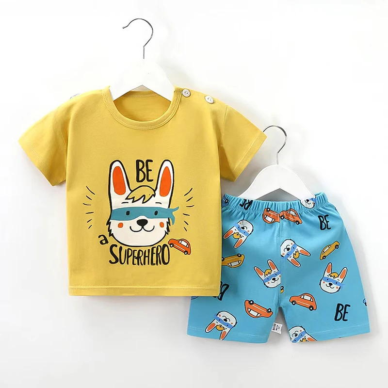 Custom Toddler Baby Clothing Suit Organic Cotton Baby Boy Top&Shorts 2pcs Set 2-7 Years Old Baby Summer Clothing Set