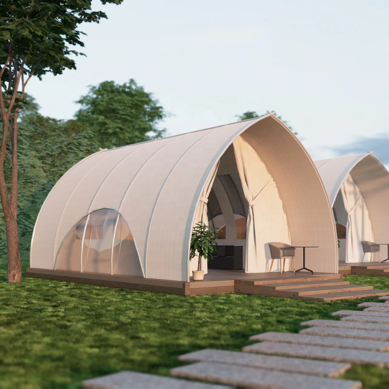 Роскошная белая уличная семейная палатка для курортного ПВХ-покрытия глэмпинг сафари-отель в форме ракушки