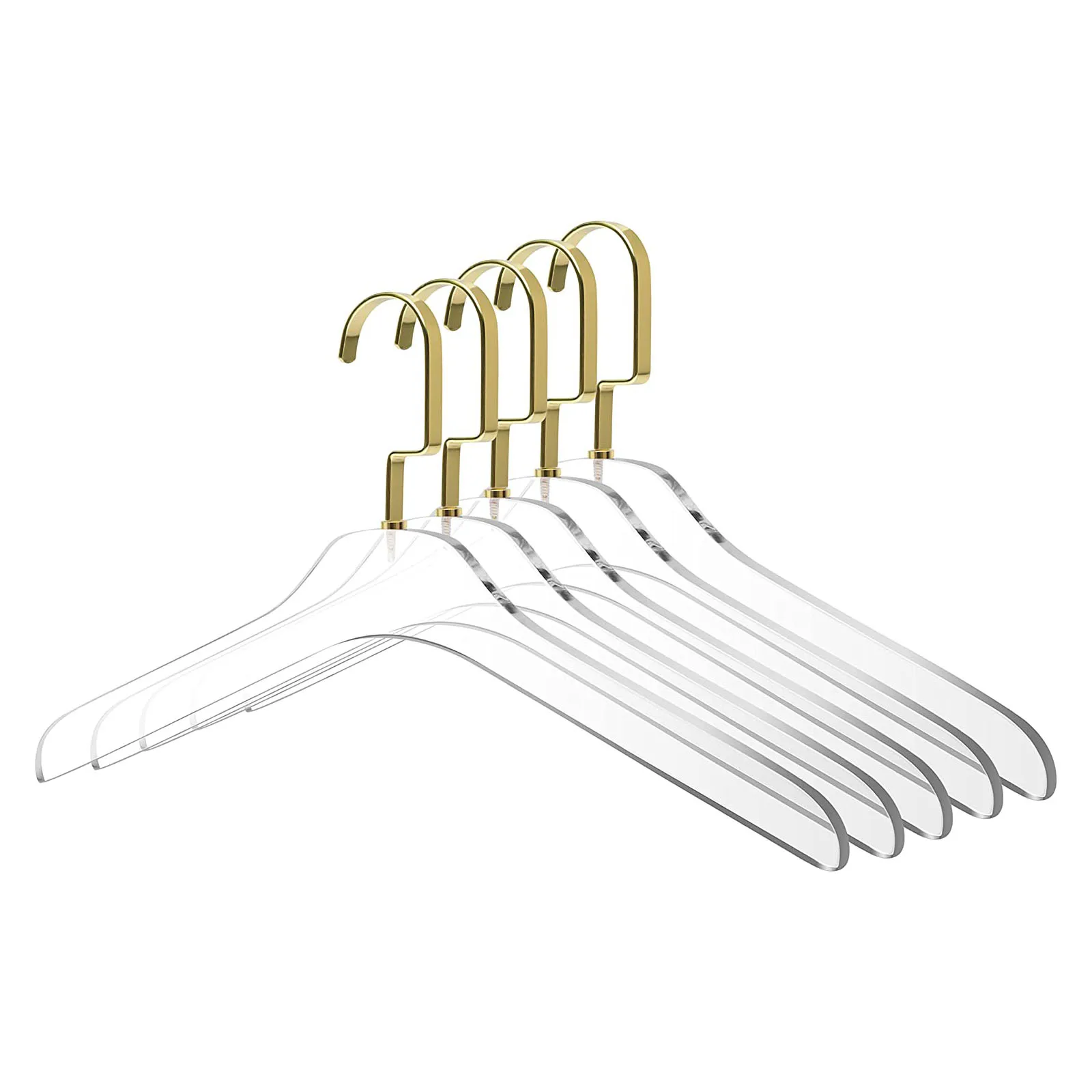 5 Pack Luxurious Closets  Clothes Hangers Clear Acrylic Hangers with Gold Chrome Plated Steel Hooks
