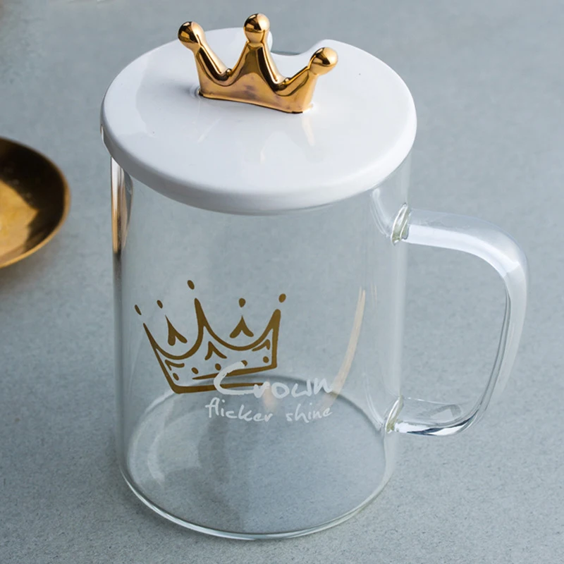 Новый дизайн стеклянная чашка Crown для питья кофе с ложкой