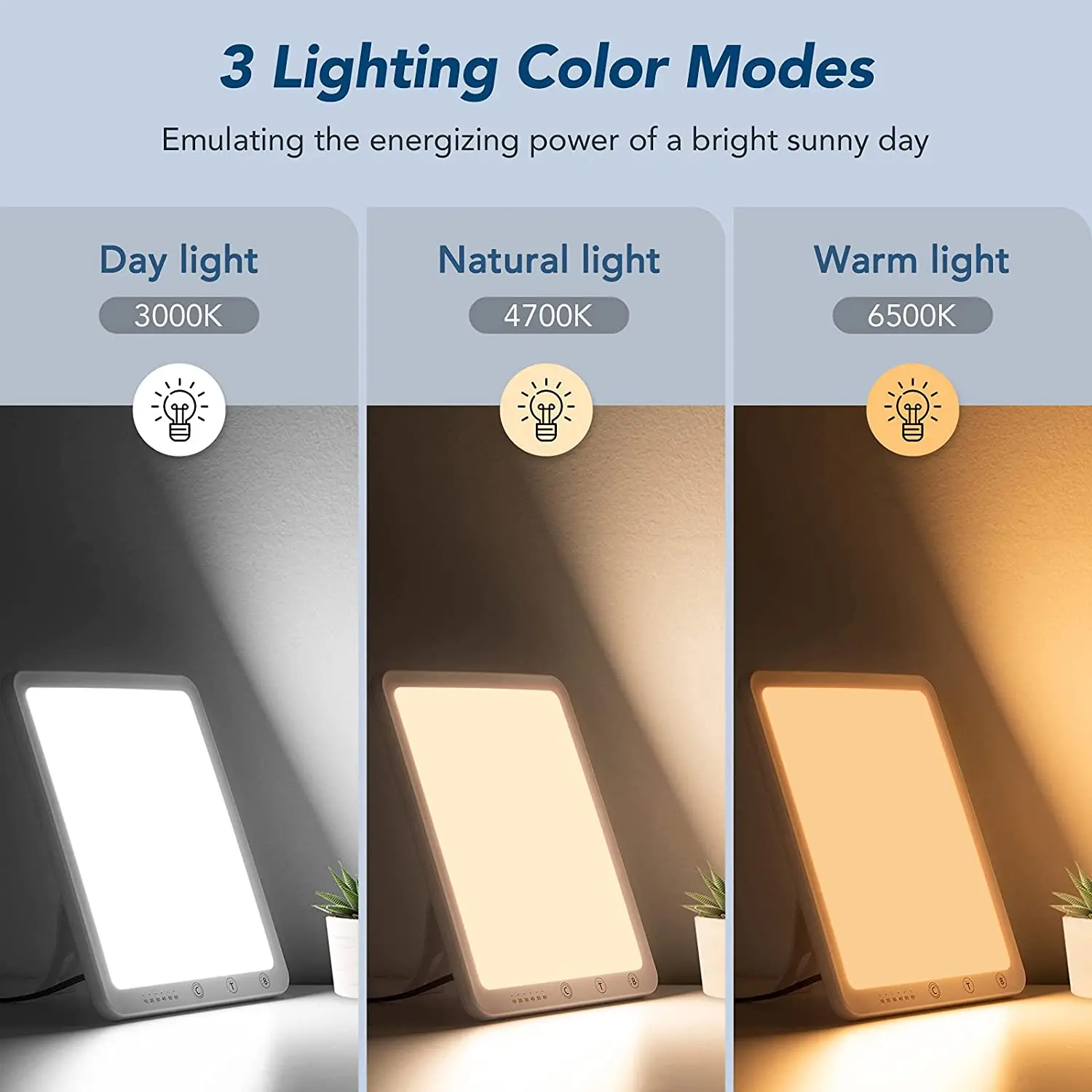 Light Therapy Lamp UV-Free 10000 LED Sunlight 3 Different Lighting Color Timer Function 5 Adjustable Brightness Level