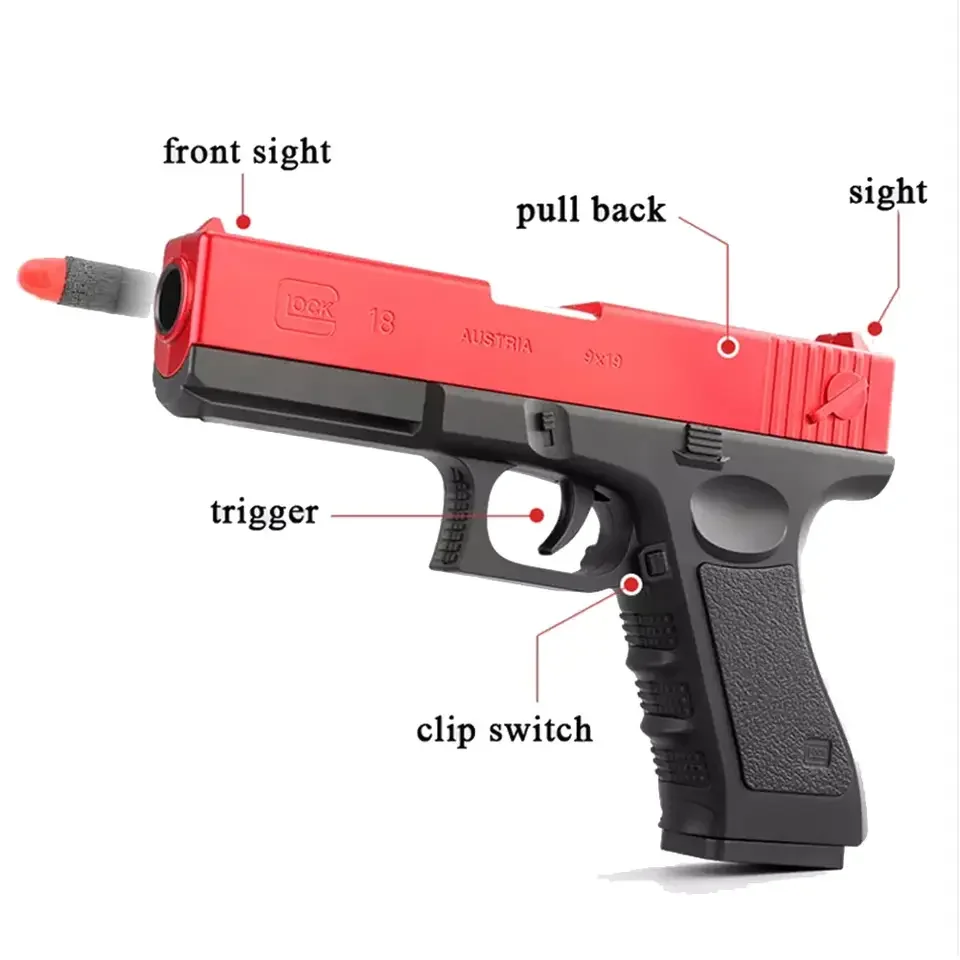 toy bb gun with soft bullets educational toys gifts for kids boys girls adults plastic shell ejecting laser glock toy gun