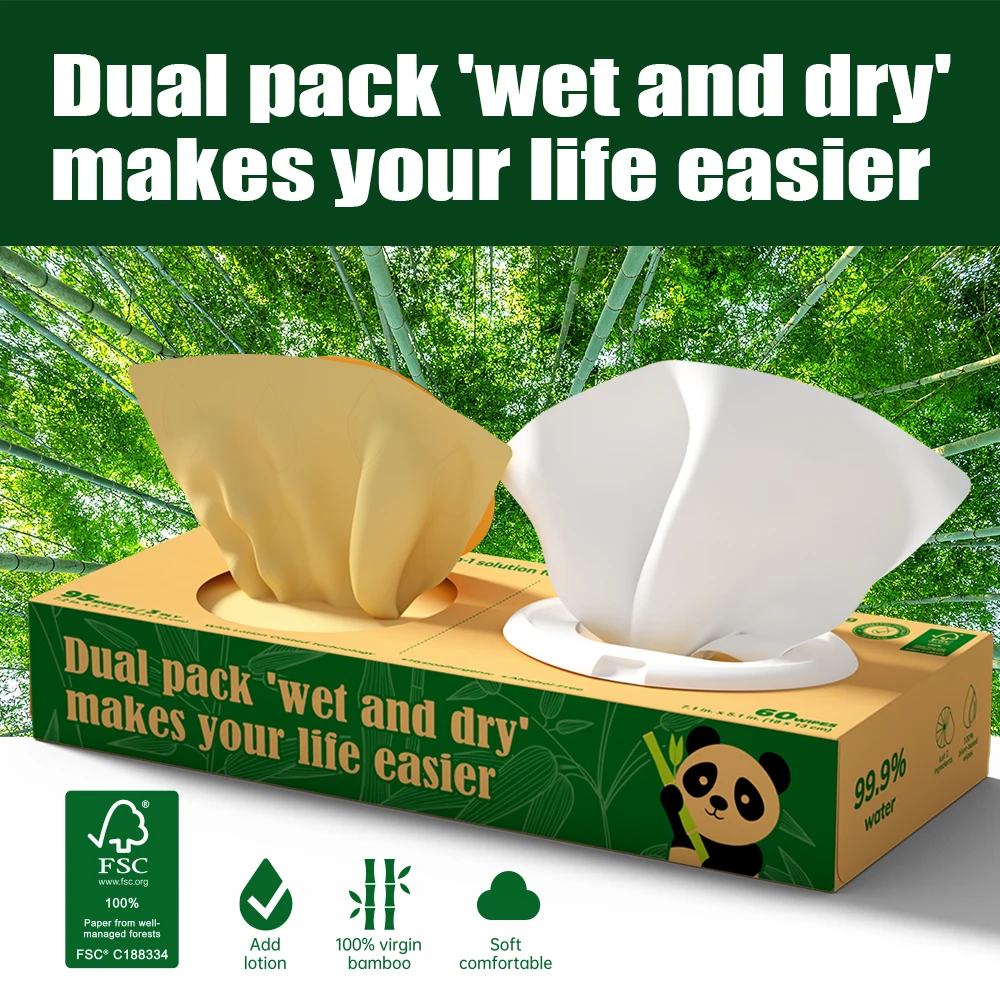 Sweet Carefor Pure Water Baby Wipes and Bamboo Lotion Tissues,Customized 2-in-1 Wet Wipes and Bamboo Tissue Paper package