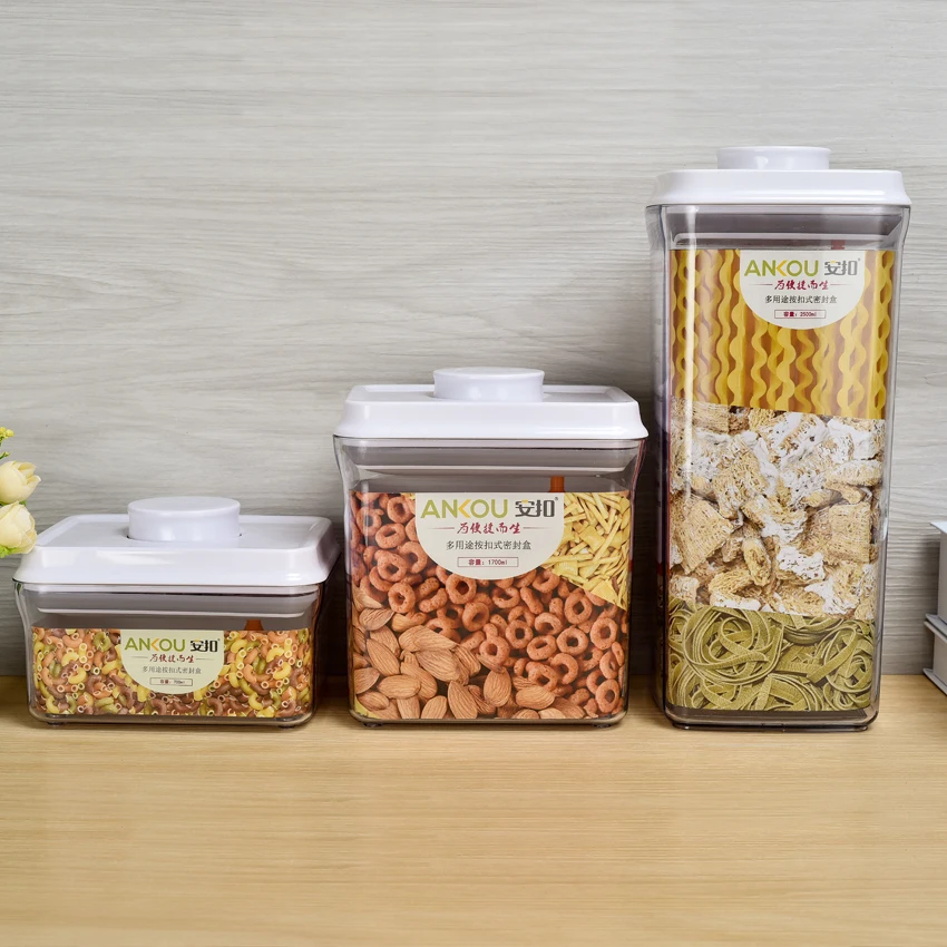 Ankou Kitchen Unique Design Stackable Airtight Dry Goods Food Storage Plastic Container Easy To Lock And Open Pop Canisters Set