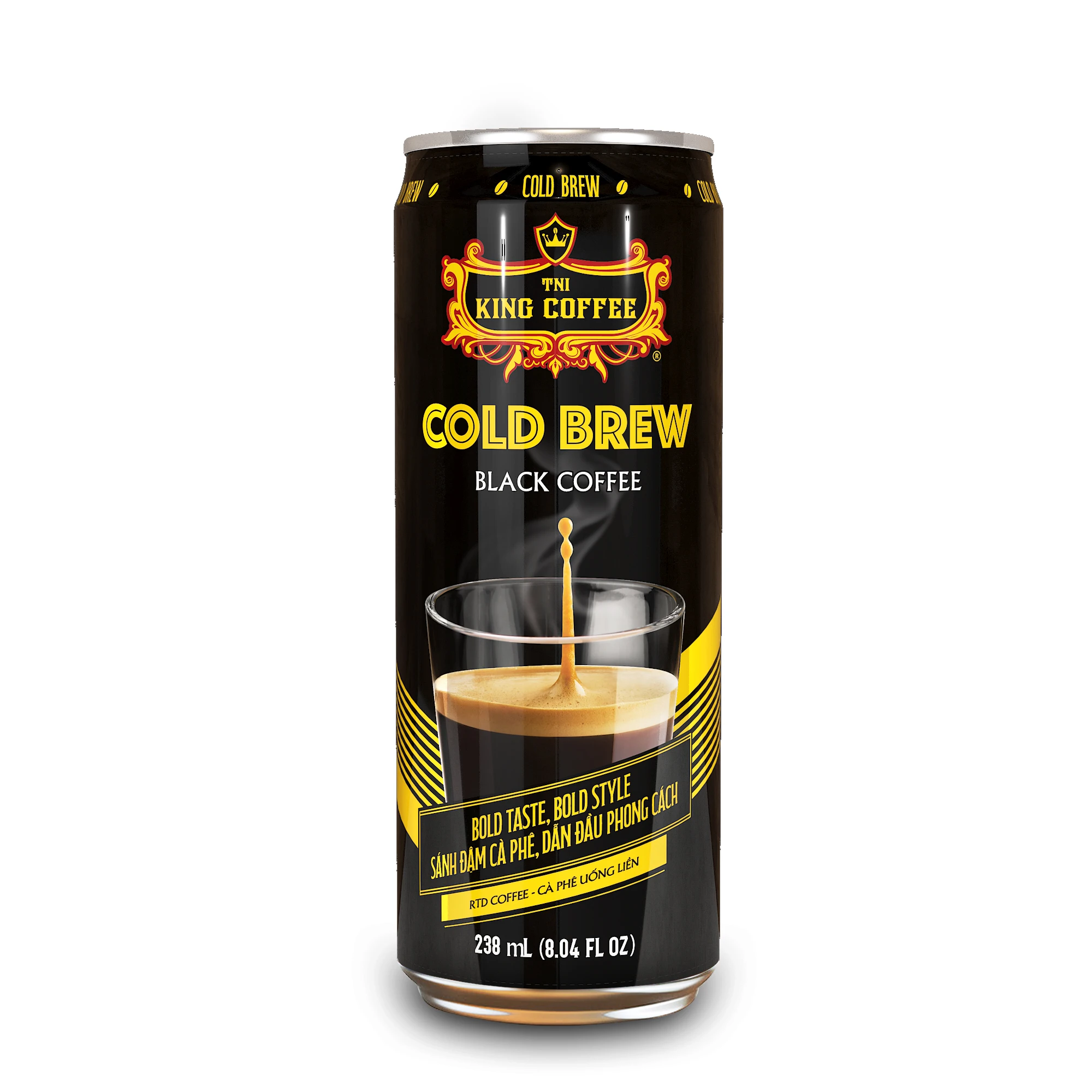 KING COFFEE - (Ready to Drink) 238 ml Cold Brew Black Coffee Can Viet Nam Energy Drink