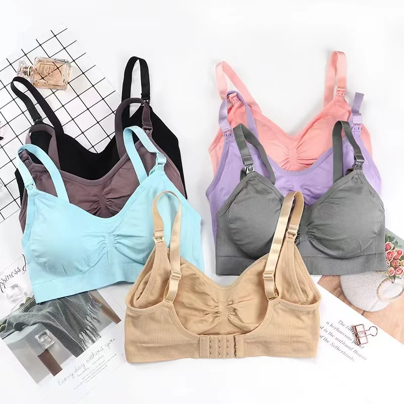 Custom Logo Wholesales Lactation Breastfeeding Pumping Pregnant Mother Front Open Wireless Wrinkled Maternity Nursing Bra