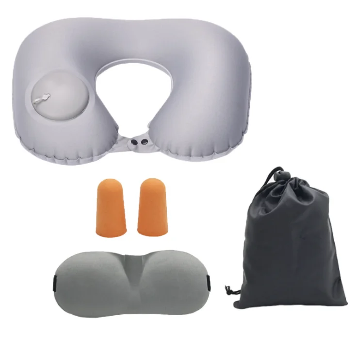 Custom Logo Inflatable Neck Pillow PVC U-shape Pillow Press Pump Inflatable Neck Pillows For Travel