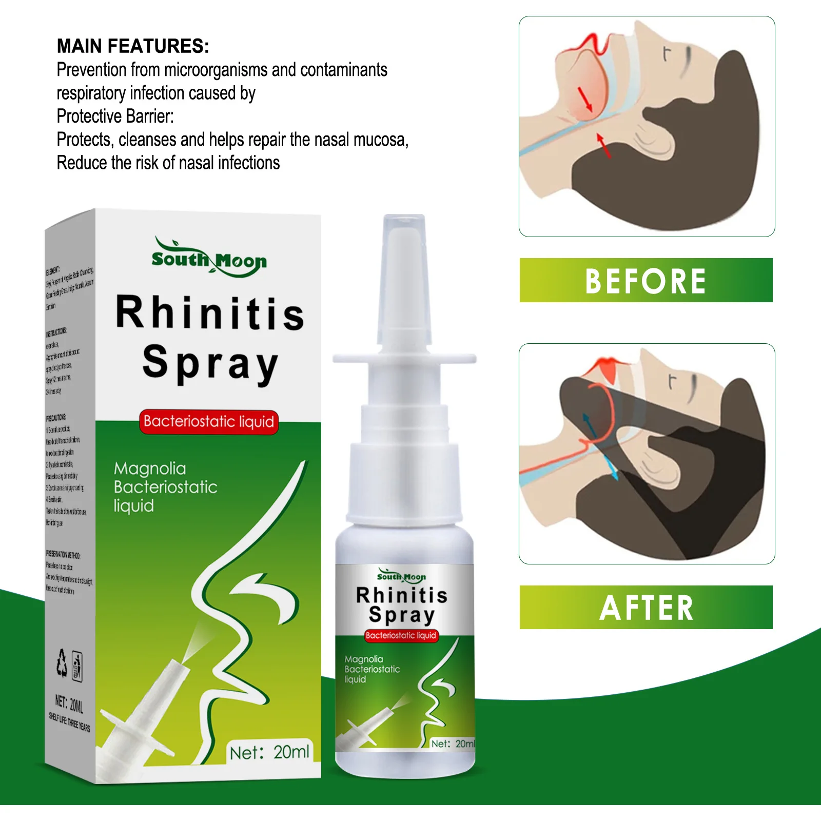South Moon Brand Wholesale Quickly Rhinitis Nasal Spray Nose Congestion Cleans