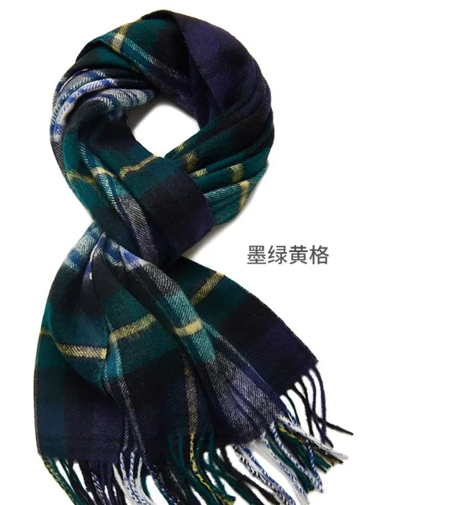 Custom Blue Plaid Winter Merino 100% Wool Scarf for Women Check Shawl Ethnic Wool Scarves
