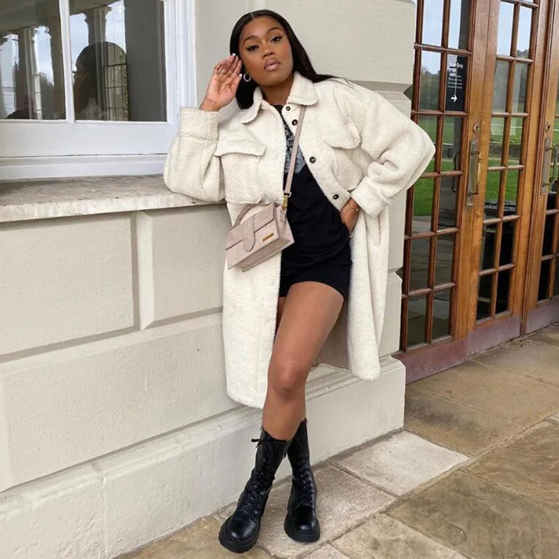 
2020 Turndown neck solid single breasted Women Cashmere Coat Winter Long Sleeve warm Coat Long Cardigan Coat 