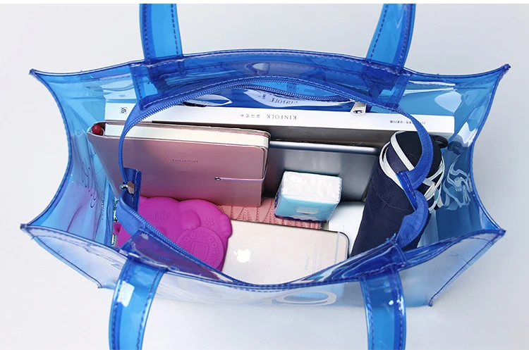 Neon Color Handbag Beach Plastic PVC Tote Bags Transparent Bag With Handle