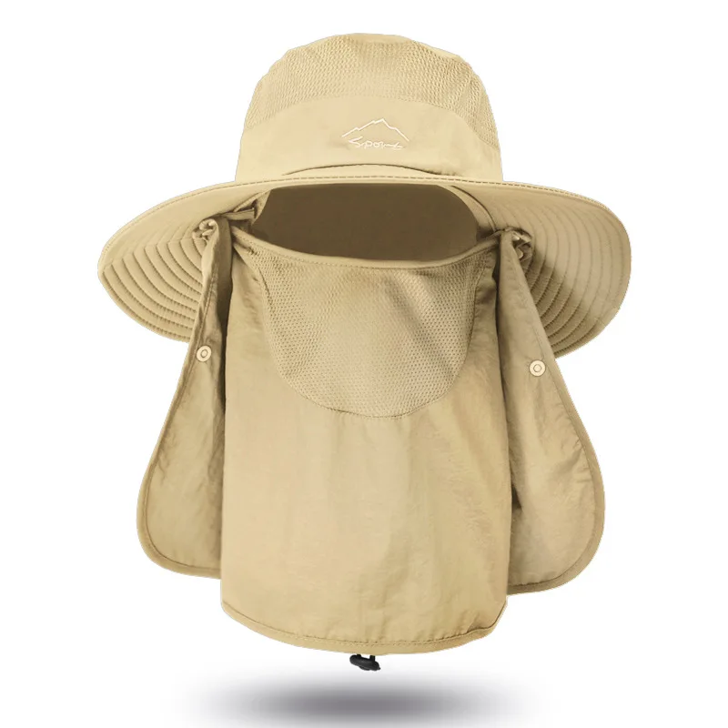 RTS Waterproof Detachable Fisherman Hat with Neck Flap Outdoor UV Protection Outdoor Bucket Hat Wide Brim Sun Hats