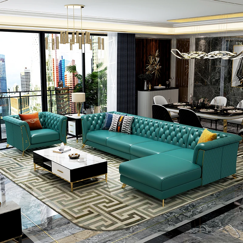 Living Room Furniture New Model European Style Solid Wood Frame Sectional Reclining Sofa