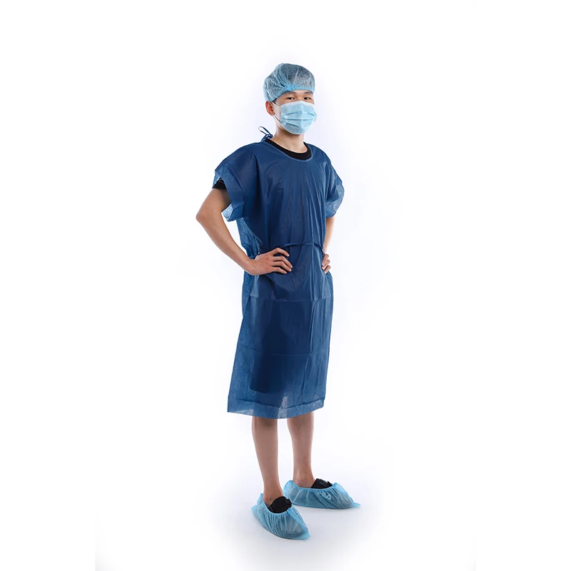 Top Quality Comfortable Dental Hospital Disposable Gowns PPE Isolation Gown With Dark Blue Short Sleeves