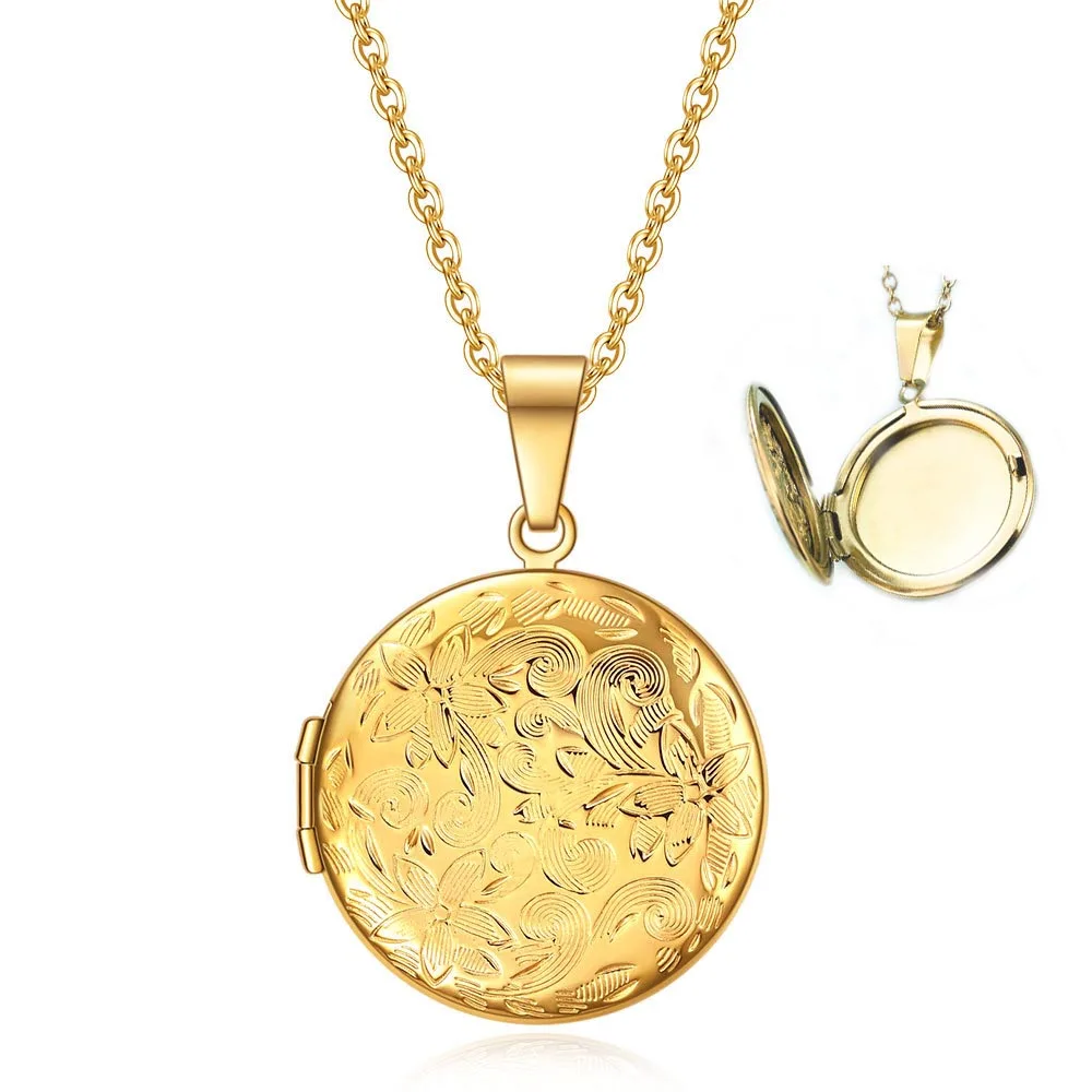 Round Locket Pendants For Women Men Openable Photo Frame Pattern Family Lover Picture Necklace Family Love Friendship Gift