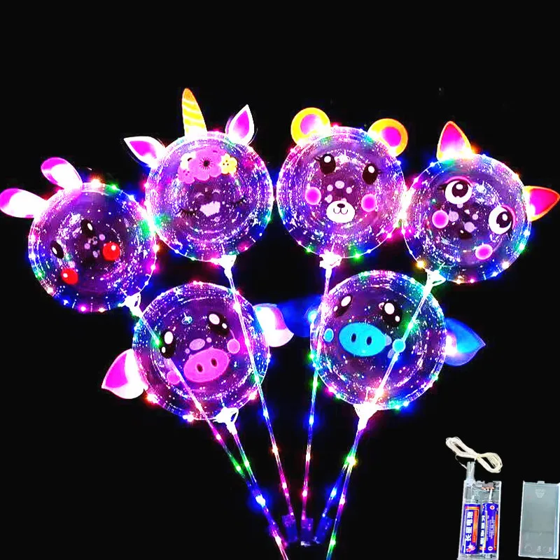 Nicro Light Heart Wand Globos Unicorn Assorted Colors Luminous Transparent Bobo Ball Stickers Ballons Bobo LED Balloon Light