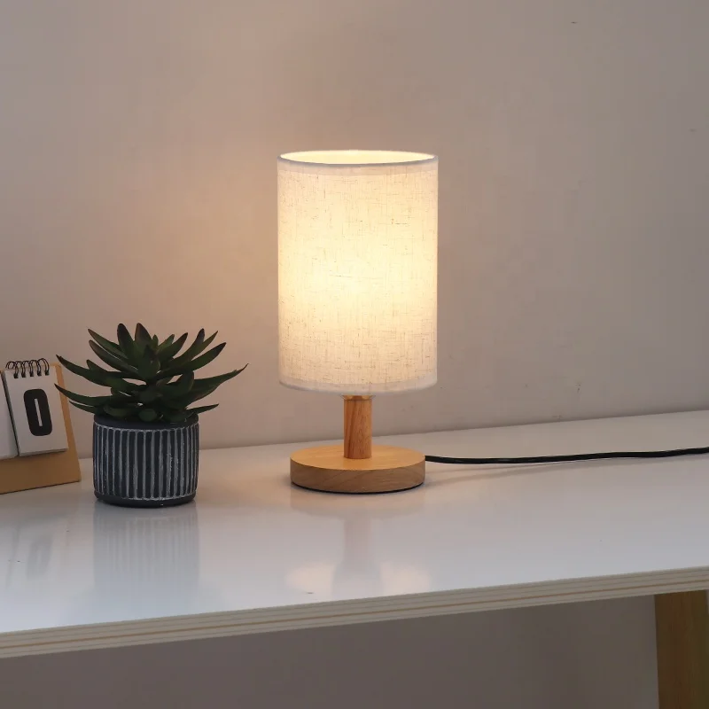 Decorative fabric Lamp Nordic Modern Style Hotel Desk E27 Wood Table Lamp With Lampshade Nordic simple high-end desk light