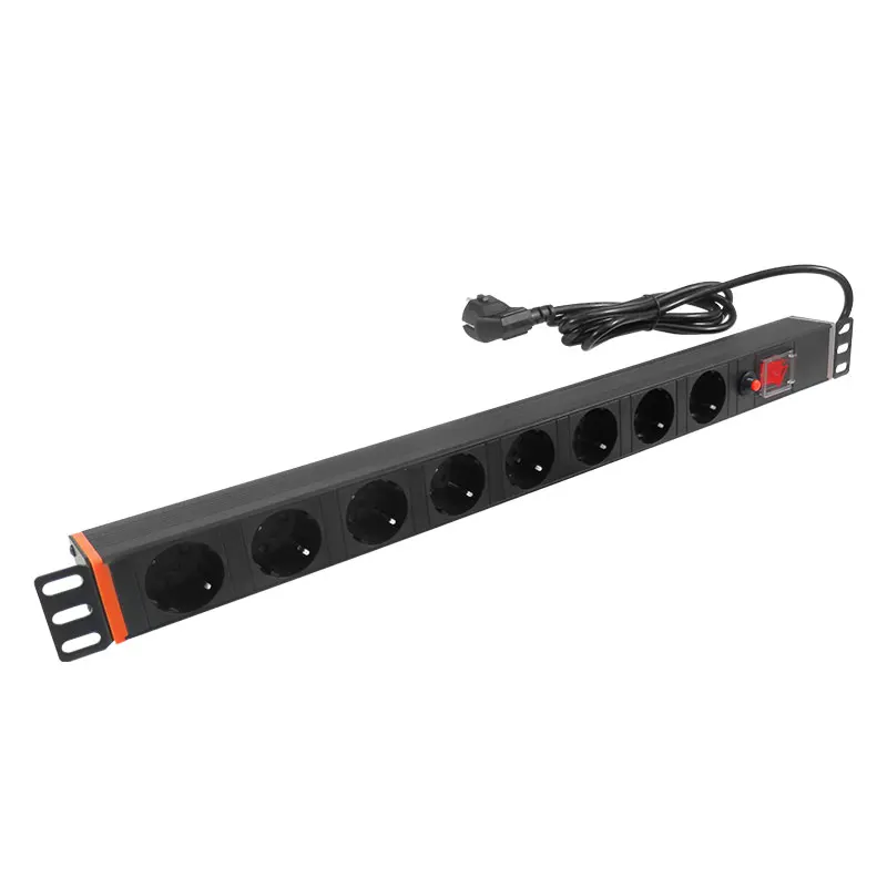Electrical extension socket 8 ways PDU socket Euro standard customized black with lighted master switch and overload protection