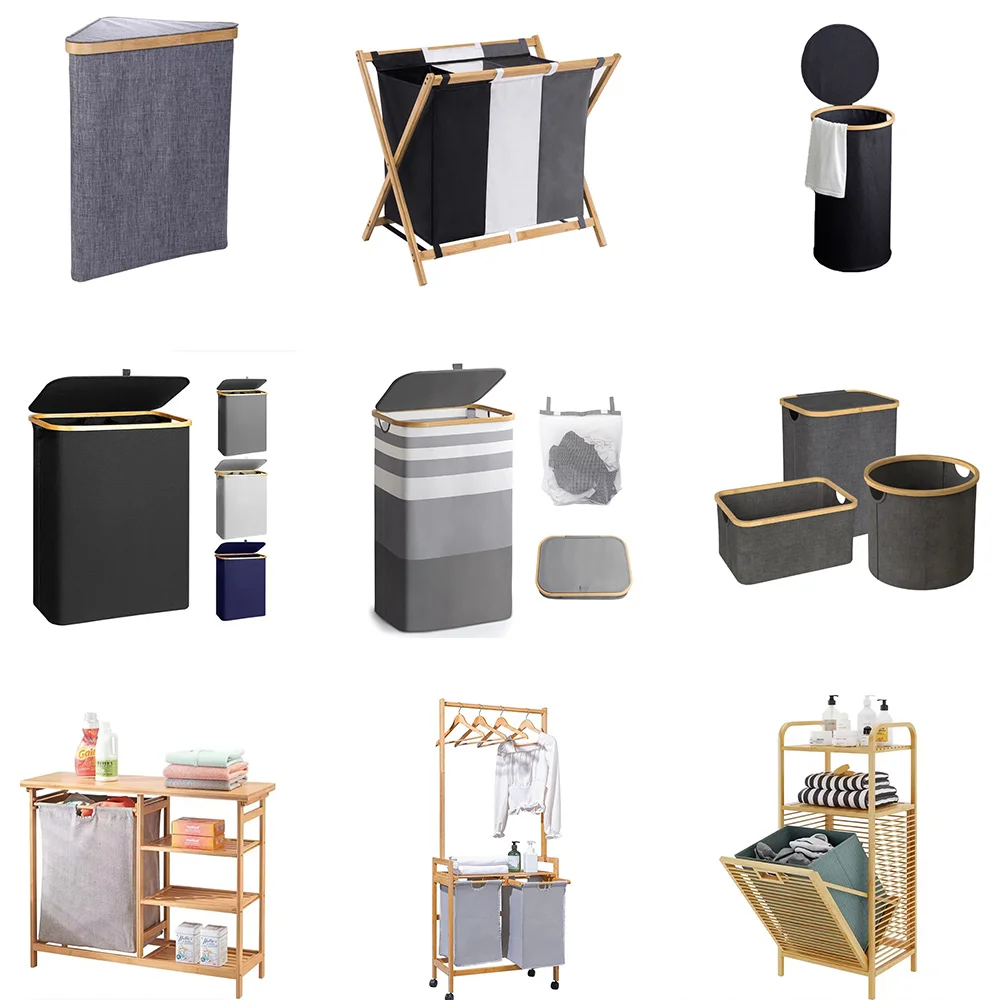 Large capacity foldable household bamboo laundry hamper with handles collapsible laundry baskets