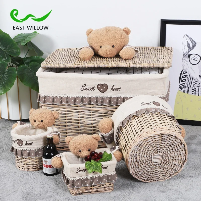 Cheap Wicker Woven Laundry Storage Baskets With Lids for Kids