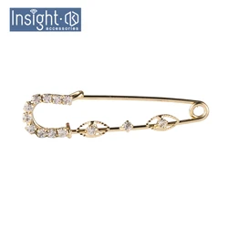 1.6*6.5cm Gold Plated Baby Pins Brooch Rhinestone Crystal Muslim Islamic Hijab Scarf Safety Pins Brooches For kids