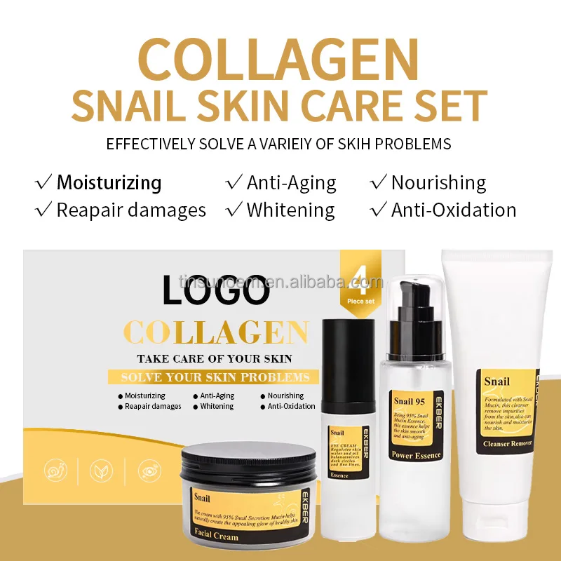 Private Label Korean Skin Care Set Anti Aging Snail Mucin Collagen Face Serum Cream Anti Aging Snail Skin Care Set