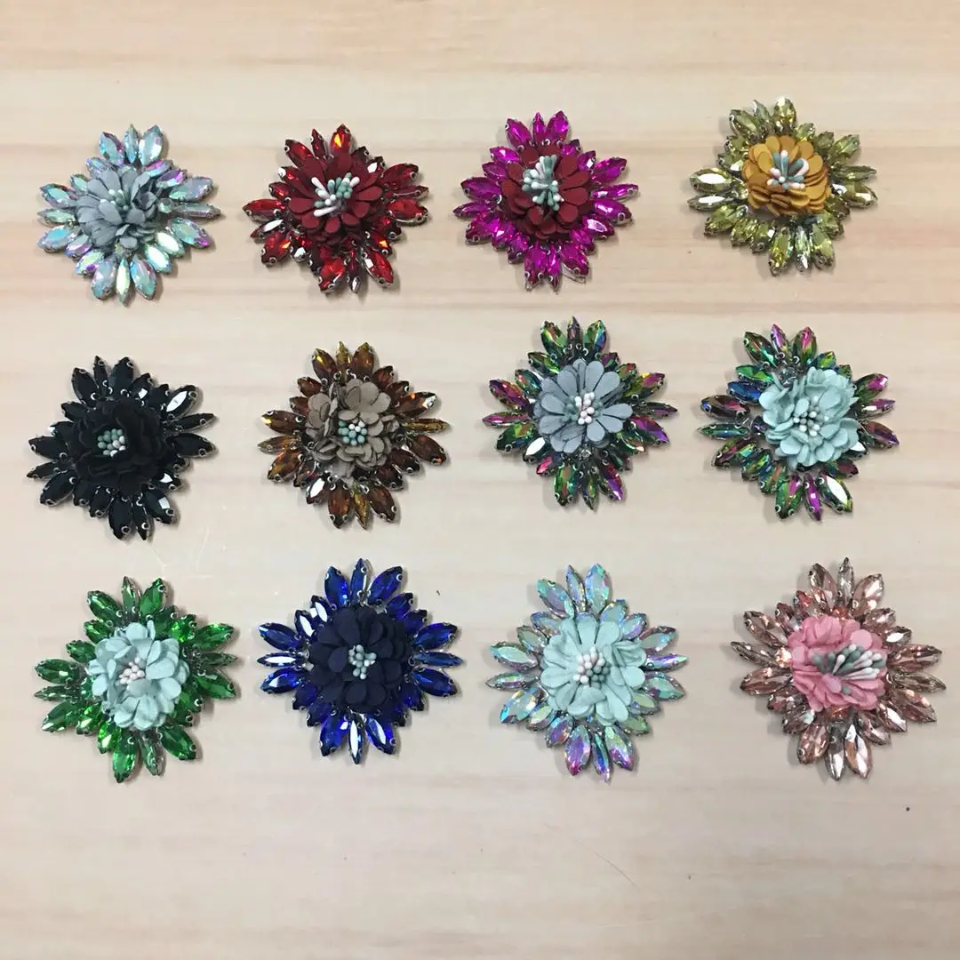 Flowers, Handmade Iron on Patches applique beaded sequins flowers Floral rhinestone patches